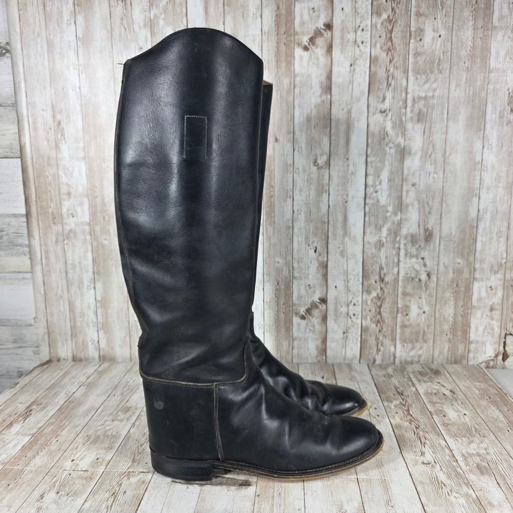 Marlborough Equestrian Riding Boots Tall Black Leather Size 7B England‎ Vintage